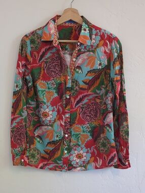 J. McLaughlin Floral Button-Up Shirt in Red, Teal & Green